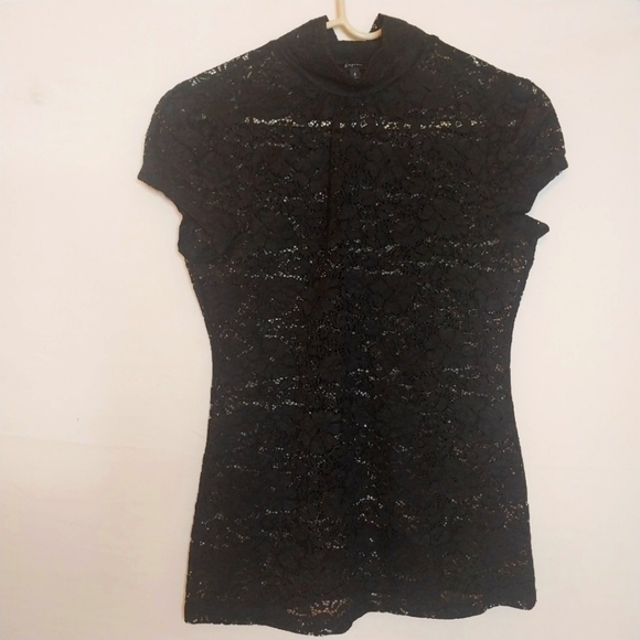Express Tops - Express, Mock Neck Black Lace T-shirt, Size S